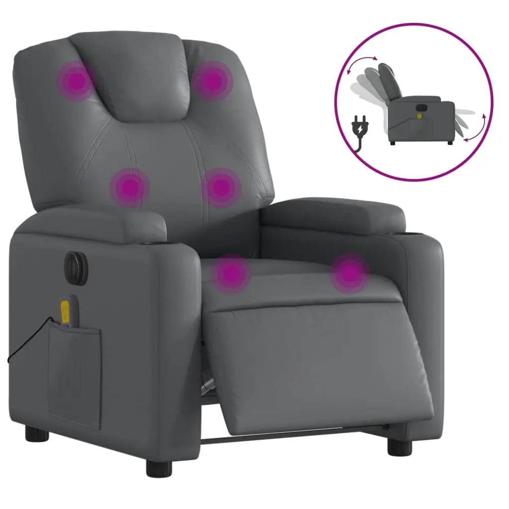 Electric Massage Recliner Chair Grey Faux Leather Armchair