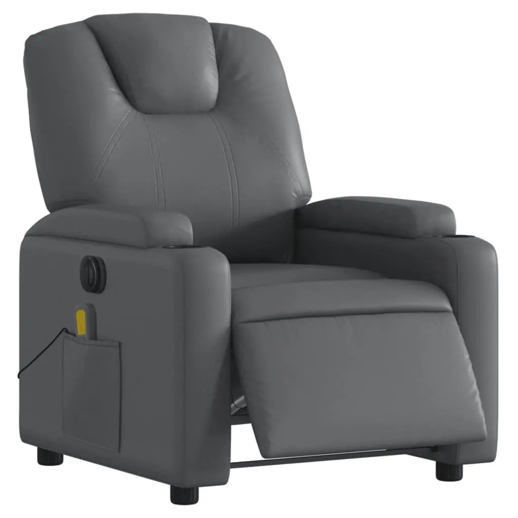 Electric Massage Recliner Chair Grey Faux Leather Armchair