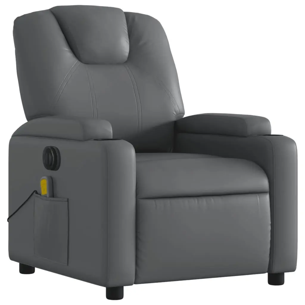 Electric Massage Recliner Chair Grey Faux Leather Armchair