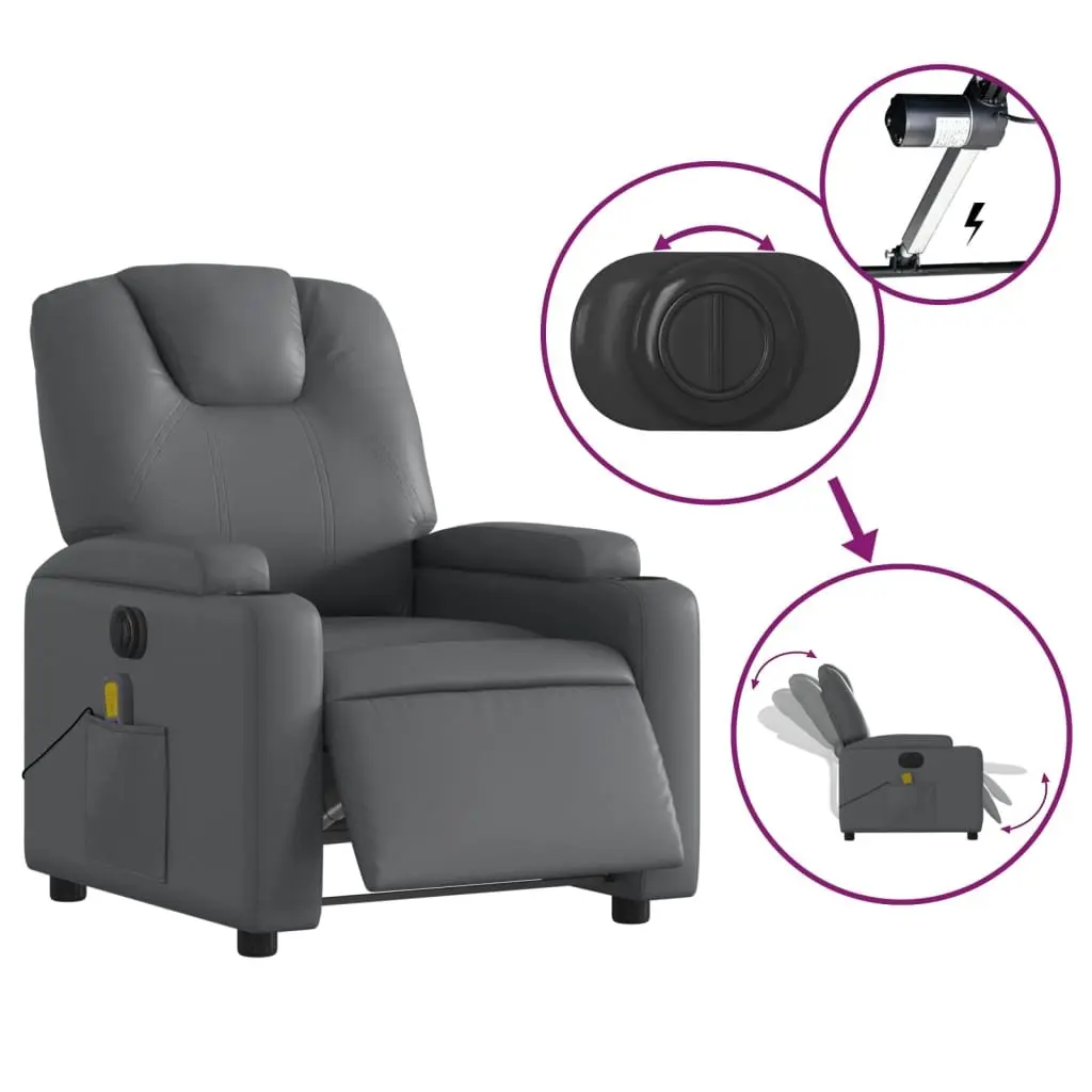 Electric Massage Recliner Chair Grey Faux Leather Armchair