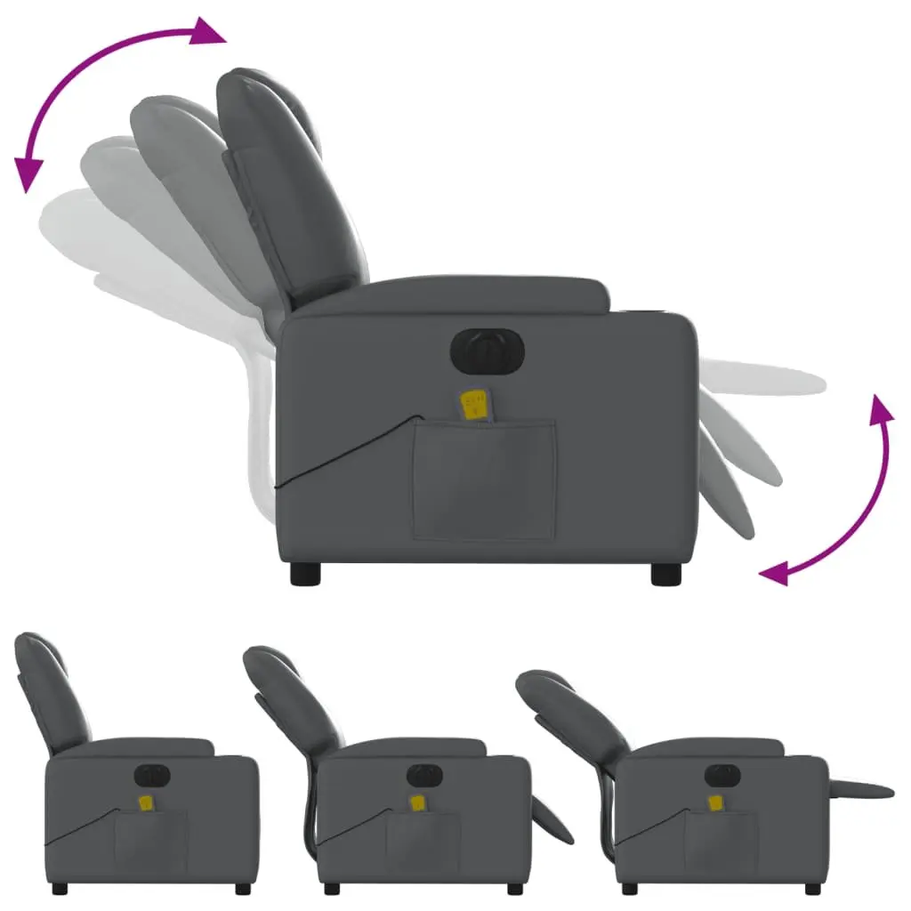 Electric Massage Recliner Chair Grey Faux Leather Armchair