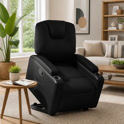 Stand Up Recliner Chair Black Faux Leather Electric Power Lift Armchair