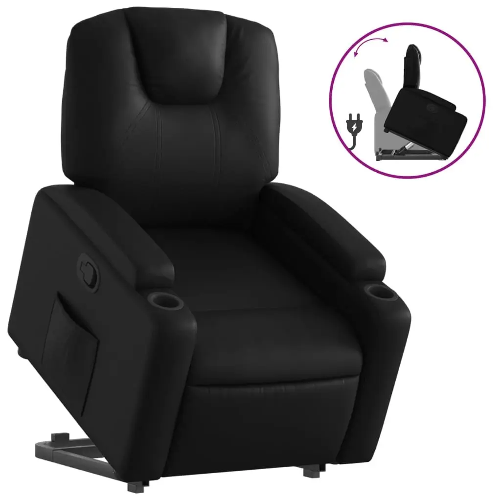 Electric Power Lift Recliner Chair Manual Recline Black Faux Leather