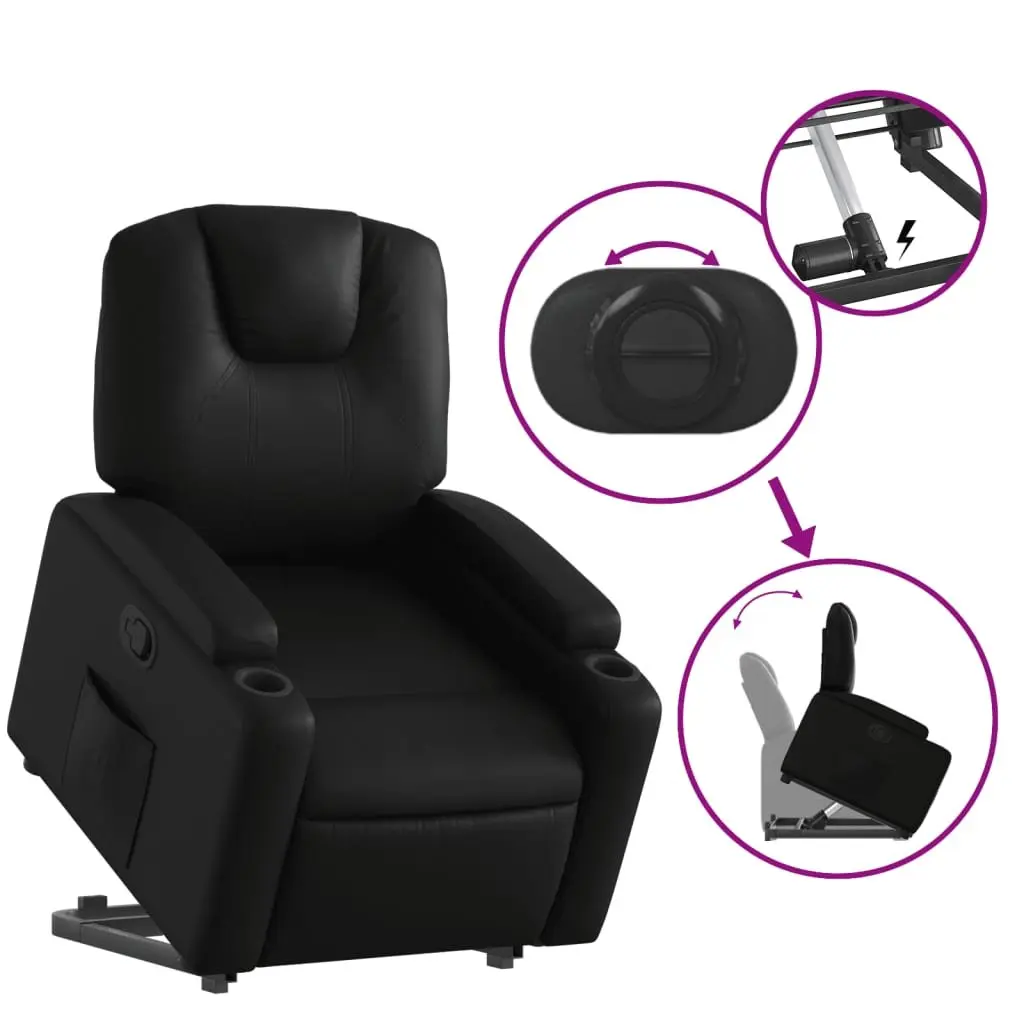 Electric Power Lift Recliner Chair Manual Recline Black Faux Leather