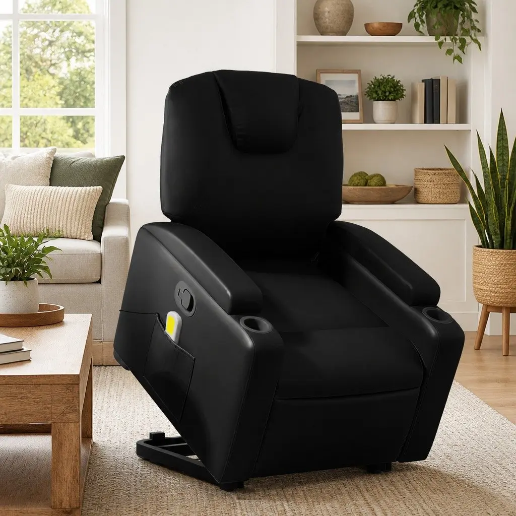 Electric Massage Chair Power Lift Recliner Black Faux Leather