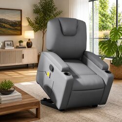 Reassuring Comfort: Grey Power Lift Massage Recliner