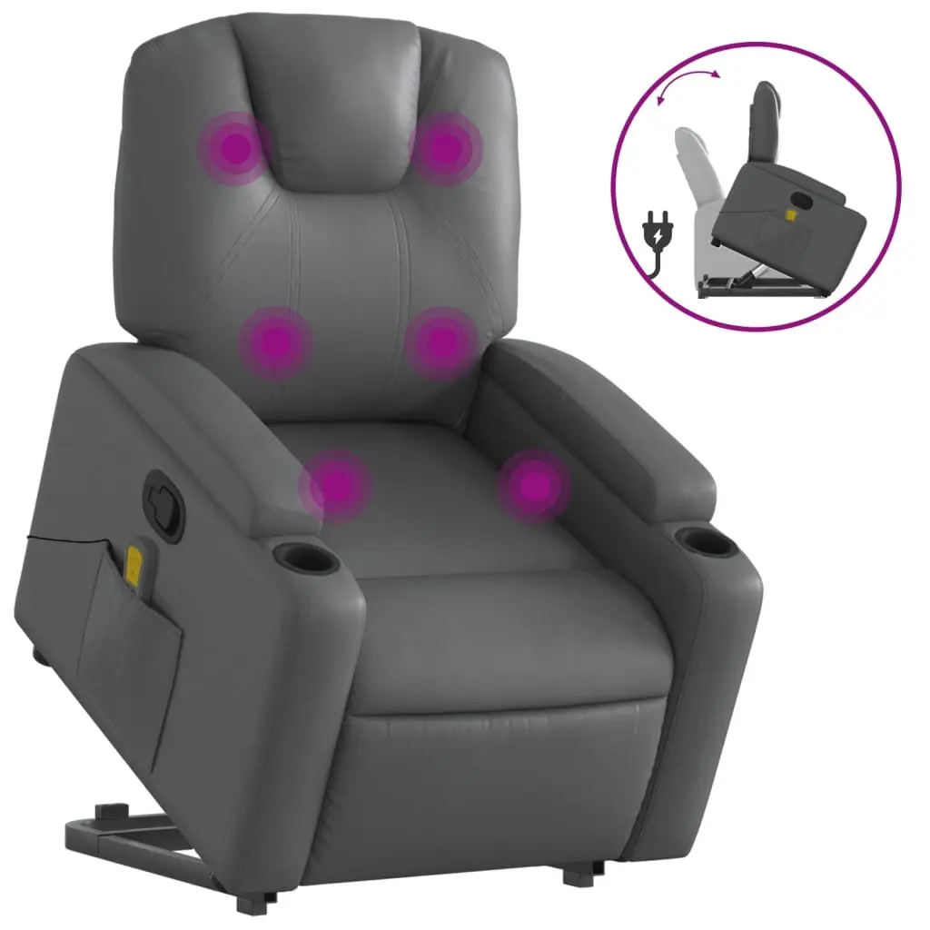 Recliner Chair Power Lift Massage Grey Faux Leather Stand Up for Elderly