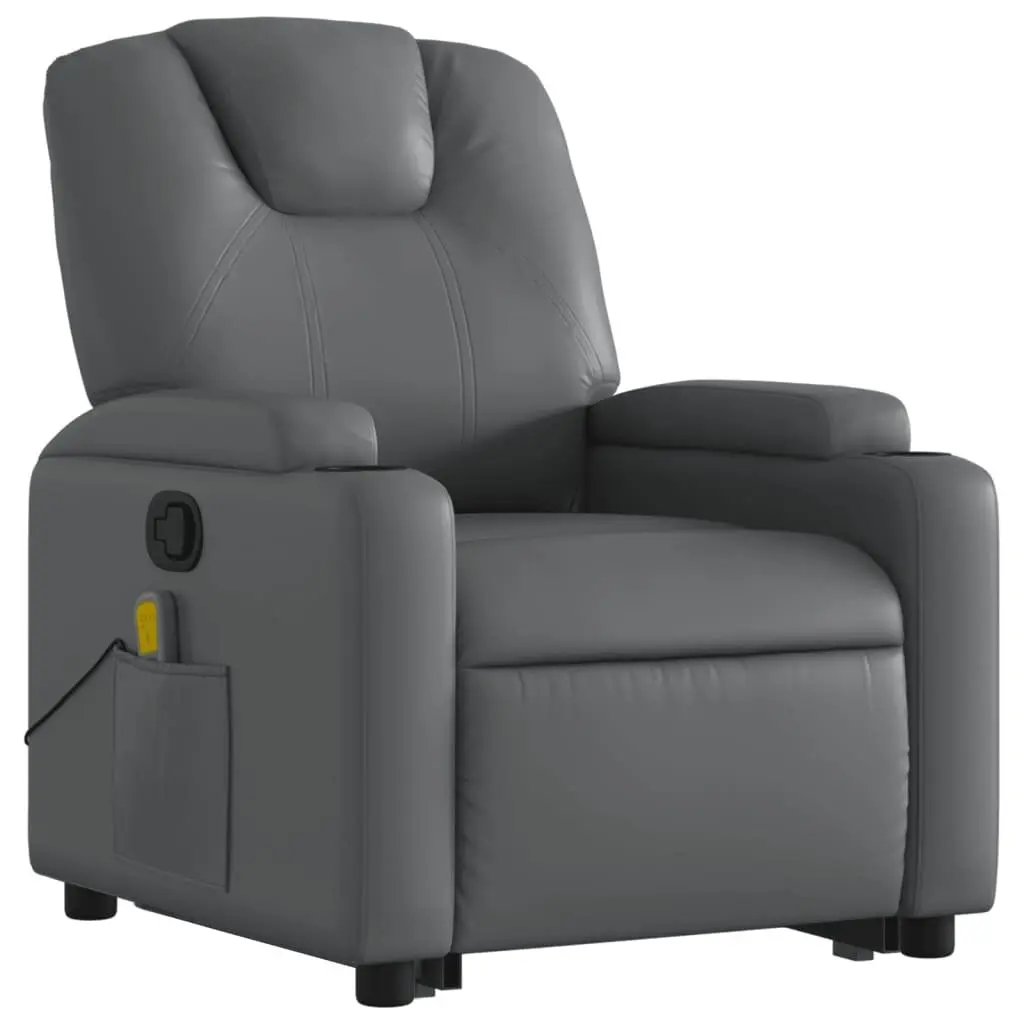 Recliner Chair Power Lift Massage Grey Faux Leather Stand Up for Elderly