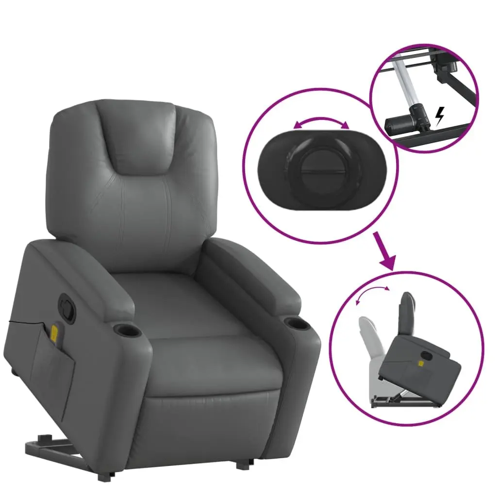 Recliner Chair Power Lift Massage Grey Faux Leather Stand Up for Elderly