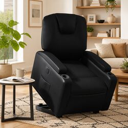 Comfortable Power Lift Recliner Chair in Black Faux Leather