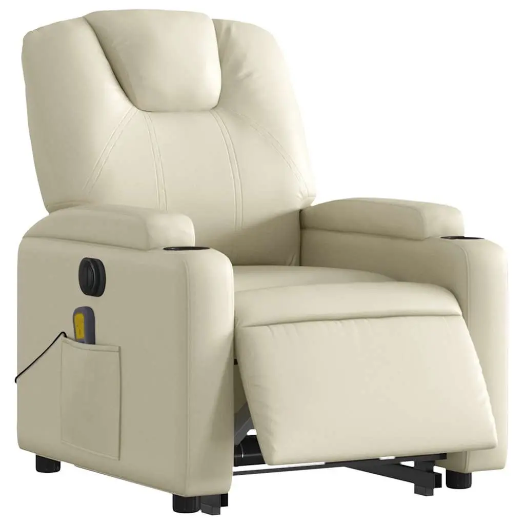Electric Massage Recliner Chair Power Lift Function 135 Degrees Cream Faux Leather
