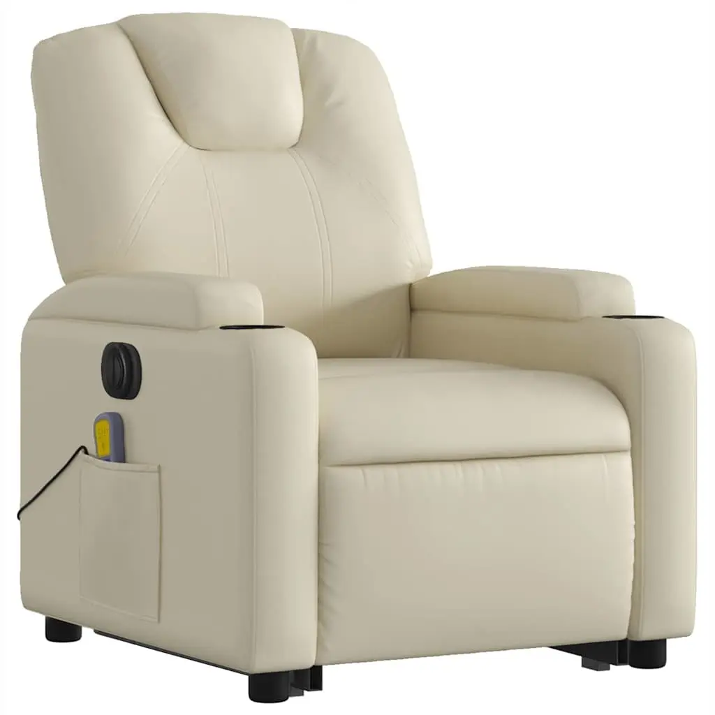 Electric Massage Recliner Chair Power Lift Function 135 Degrees Cream Faux Leather