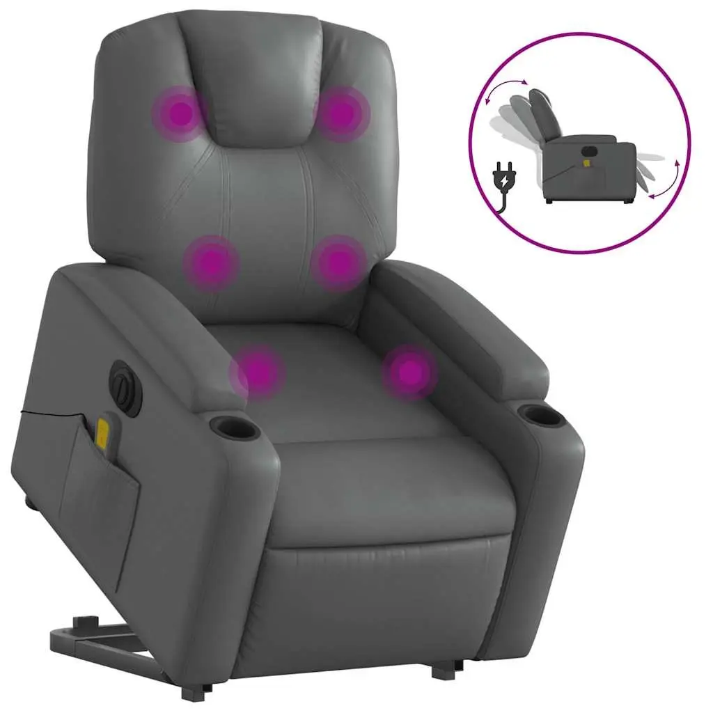 Electric Massage Recliner Chair Power Lift Function 135 Degrees Grey Faux Leather