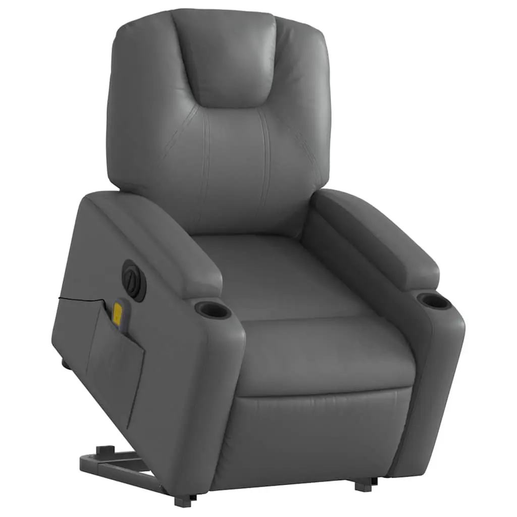 Electric Massage Recliner Chair Power Lift Function 135 Degrees Grey Faux Leather