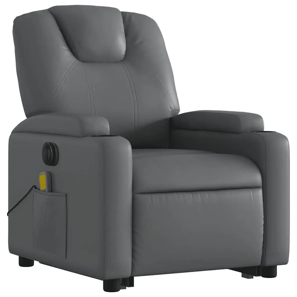 Electric Massage Recliner Chair Power Lift Function 135 Degrees Grey Faux Leather