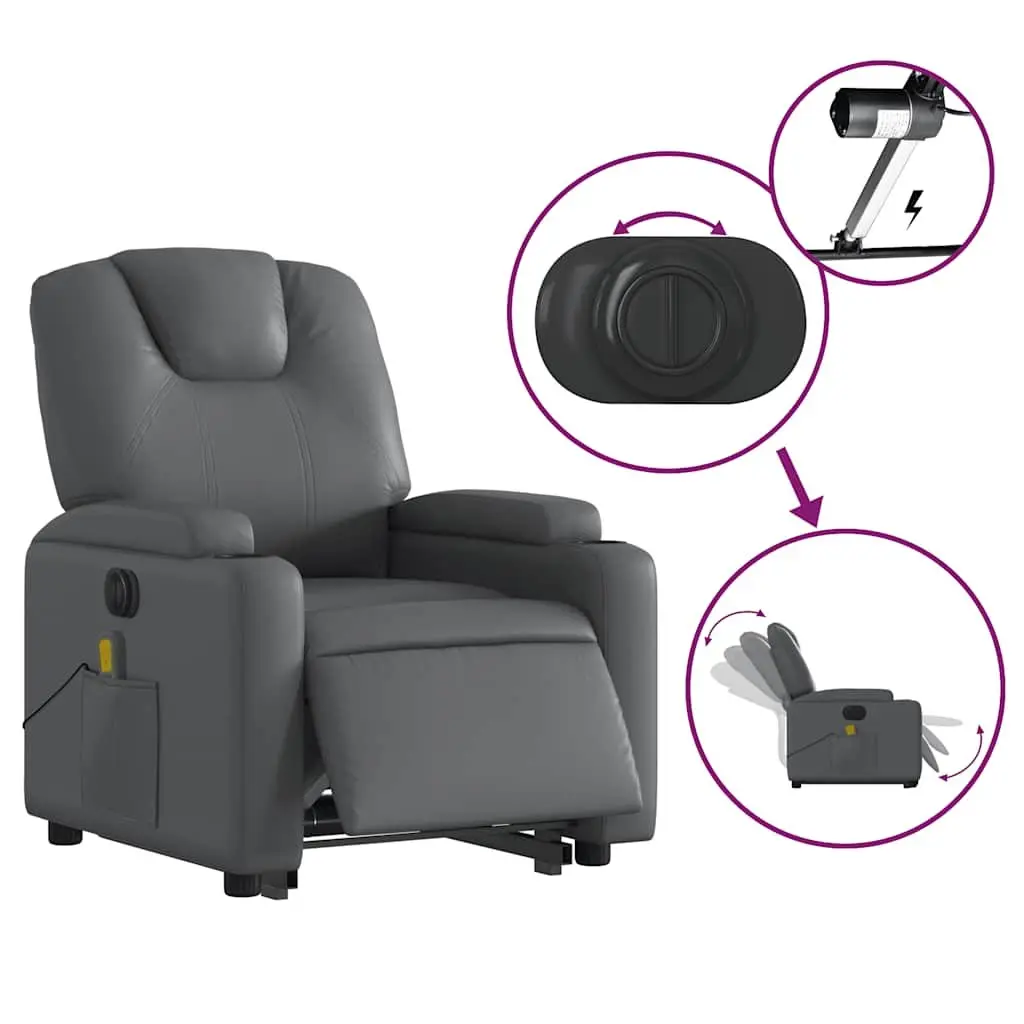 Electric Massage Recliner Chair Power Lift Function 135 Degrees Grey Faux Leather