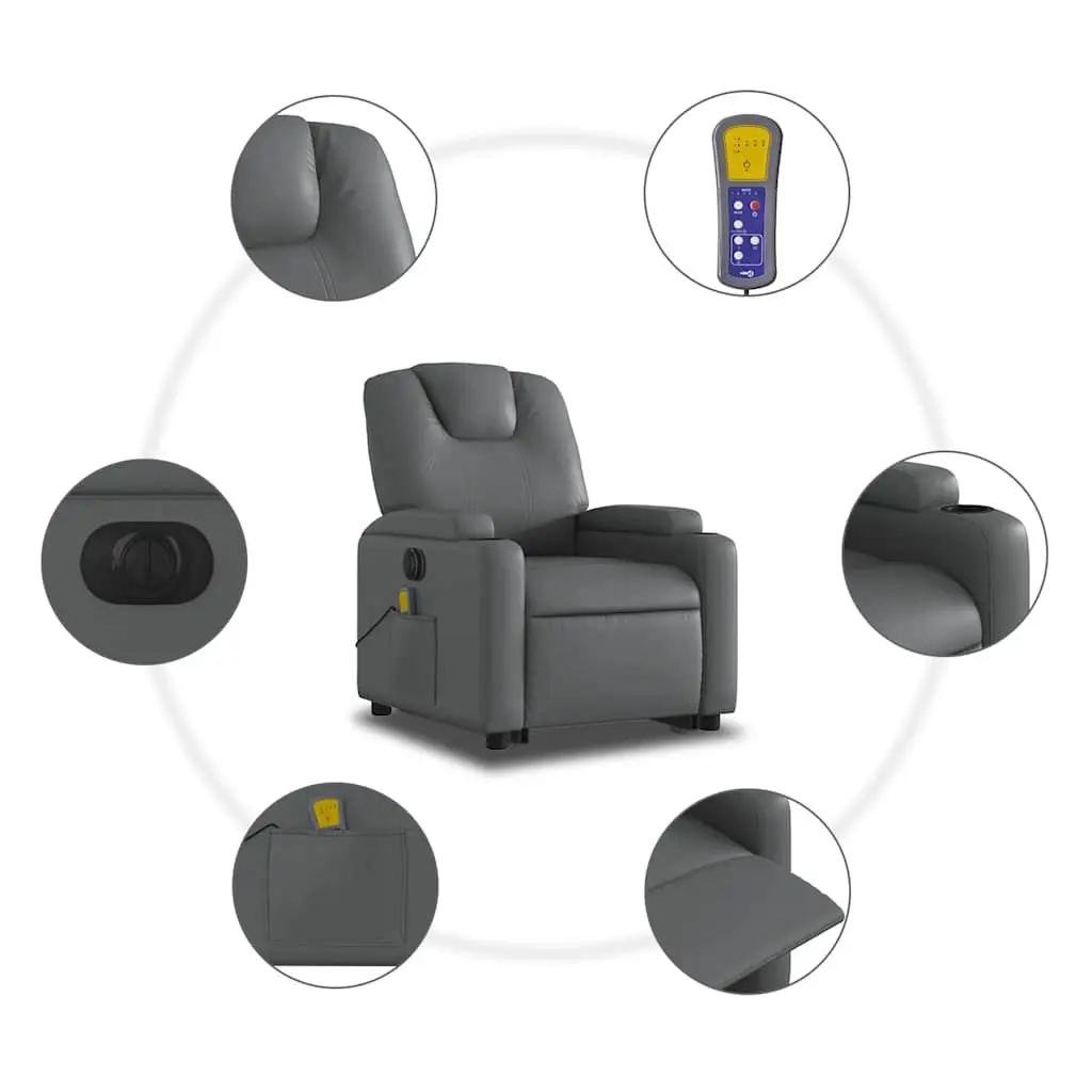 Electric Massage Recliner Chair Power Lift Function 135 Degrees Grey Faux Leather