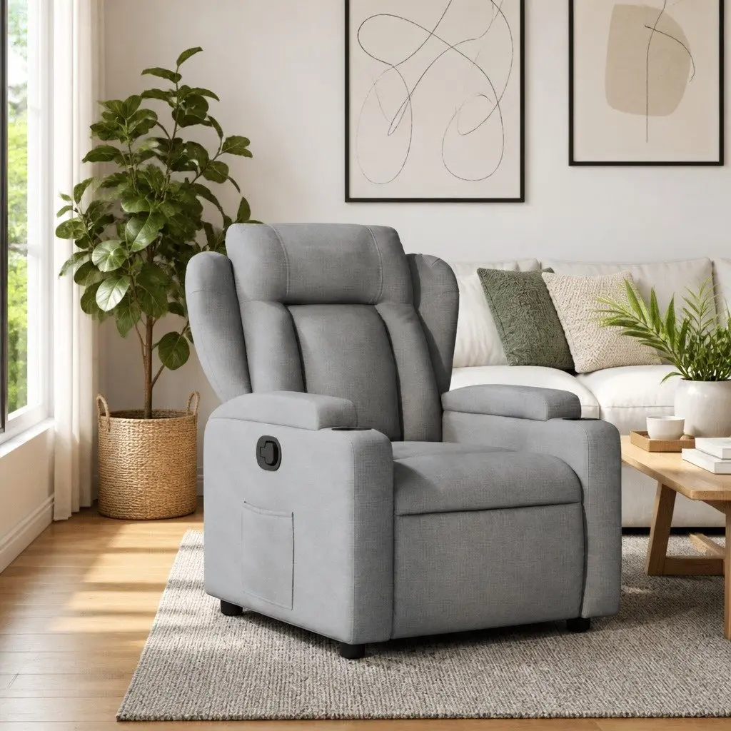 Recliner Chair Manual Reclining Armchair Light Grey
