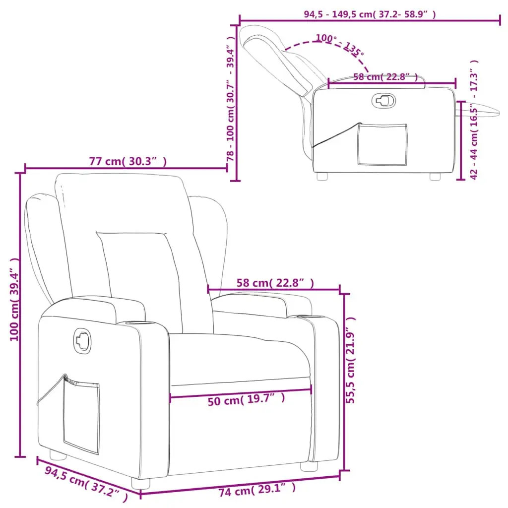 Recliner Chair Manual Reclining Armchair Light Grey