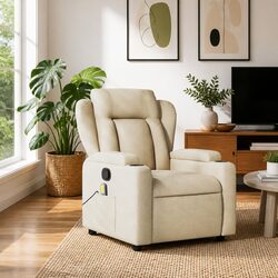 Comfort-Focused Cream Fabric Massage Recliner Chair