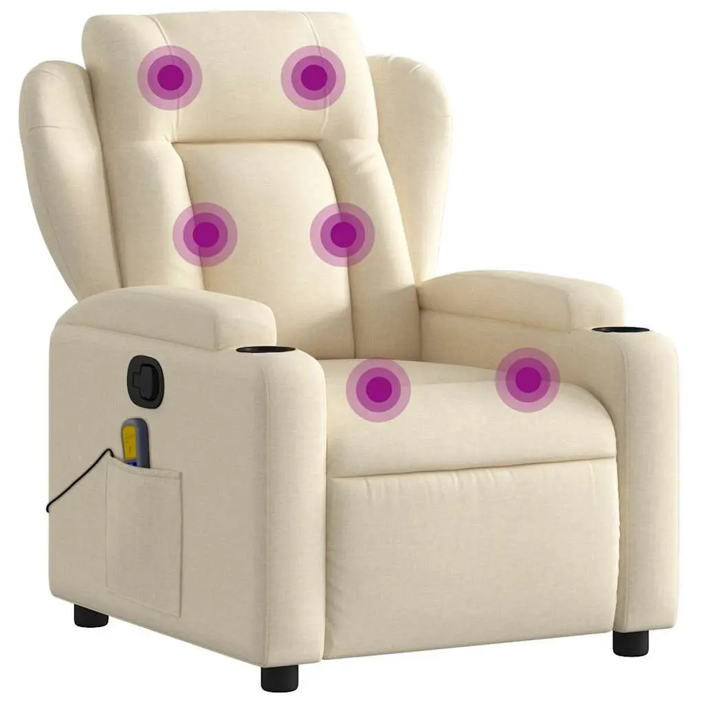 Massage Recliner Chair Manual Recline Vibration 6 Points Cream Fabric