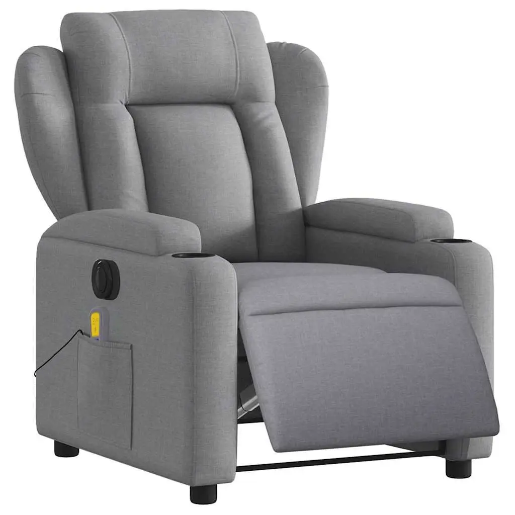 Electric Massage Recliner Chair Grey Fabric Armchair Adjustable Footrest