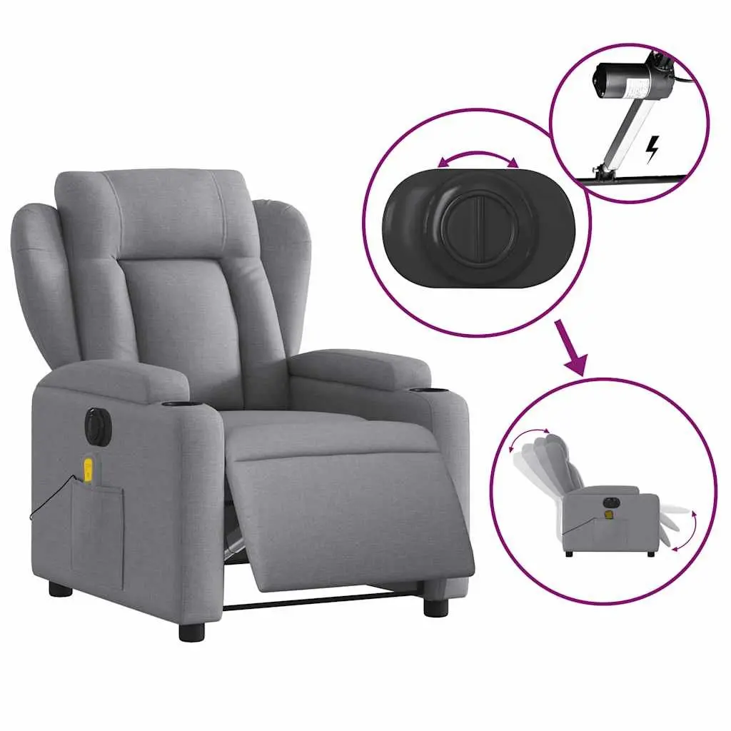 Electric Massage Recliner Chair Grey Fabric Armchair Adjustable Footrest