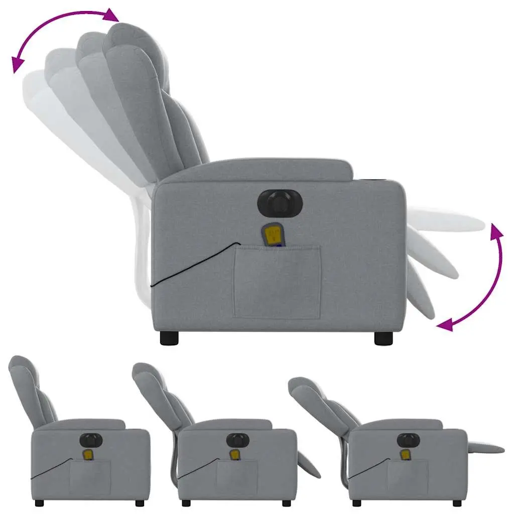 Electric Massage Recliner Chair Grey Fabric Armchair Adjustable Footrest