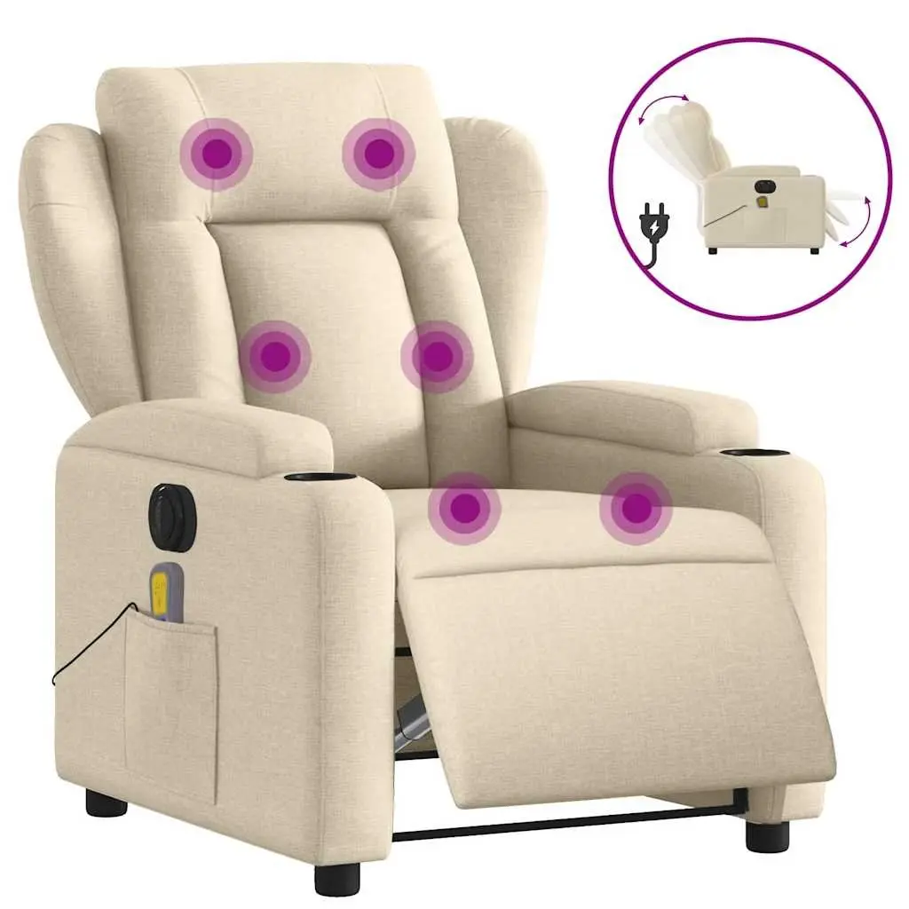 Electric Massage Recliner Chair Cream Fabric Armchair Lounge Seat Adjustable
