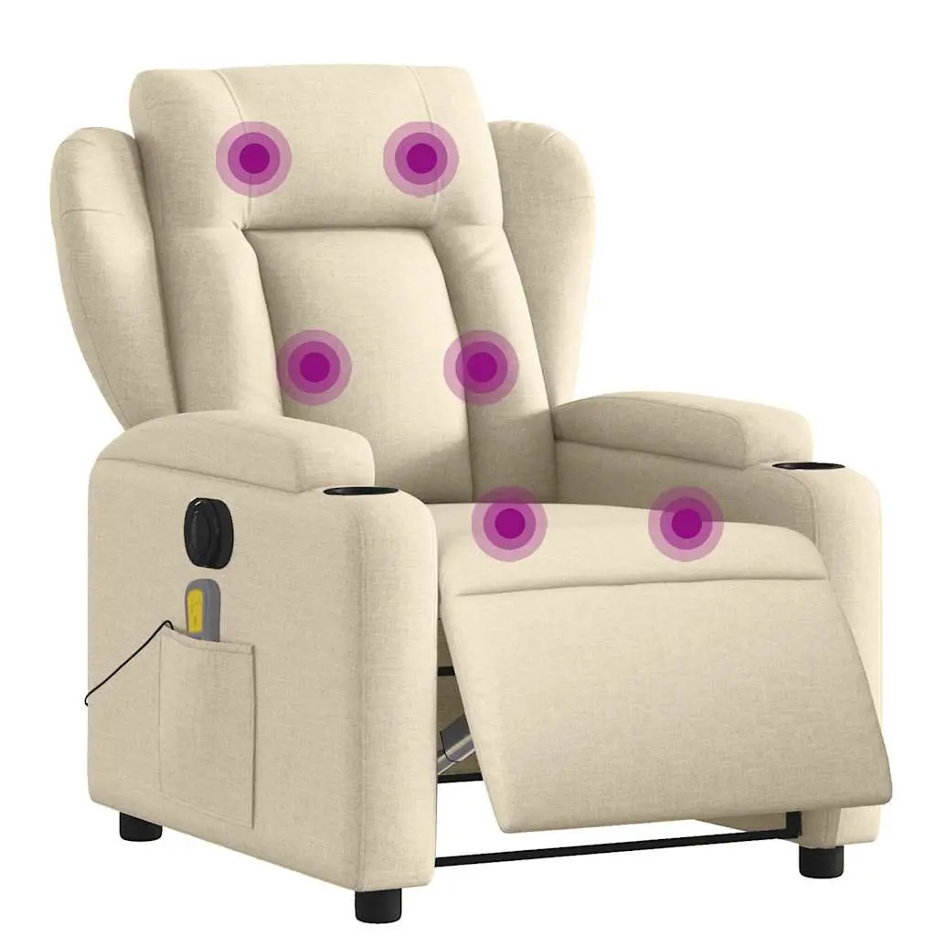 Electric Massage Recliner Chair Cream Fabric Armchair Lounge Seat Adjustable