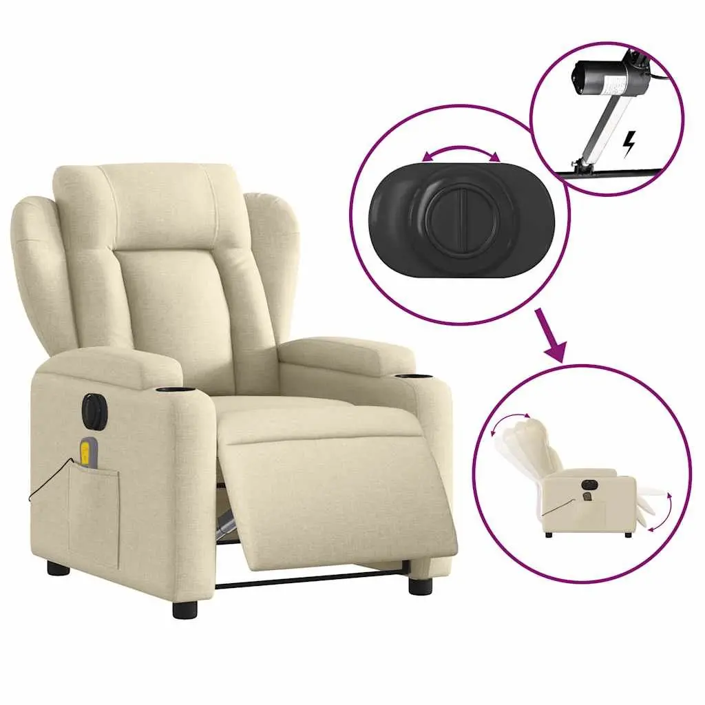 Electric Massage Recliner Chair Cream Fabric Armchair Lounge Seat Adjustable