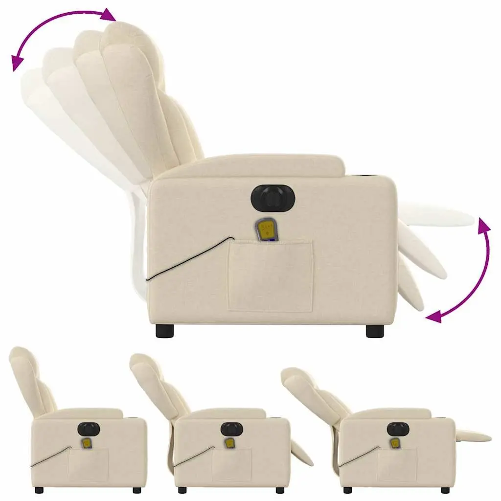 Electric Massage Recliner Chair Cream Fabric Armchair Lounge Seat Adjustable