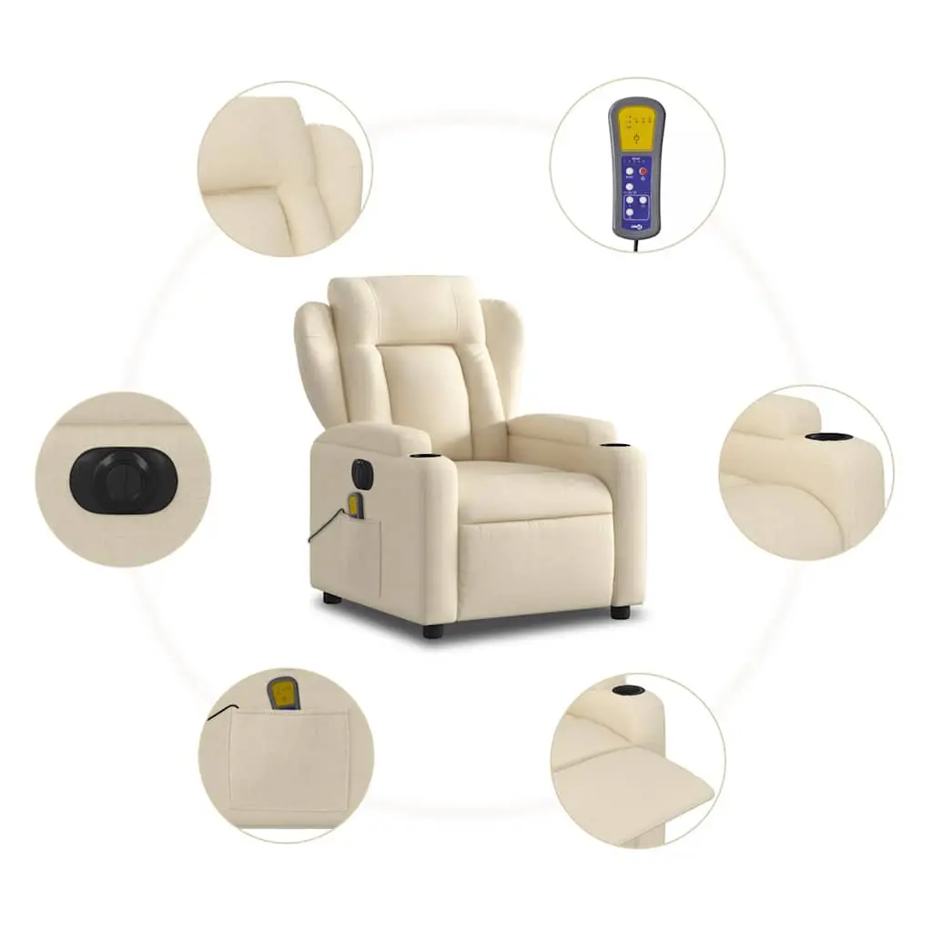 Electric Massage Recliner Chair Cream Fabric Armchair Lounge Seat Adjustable