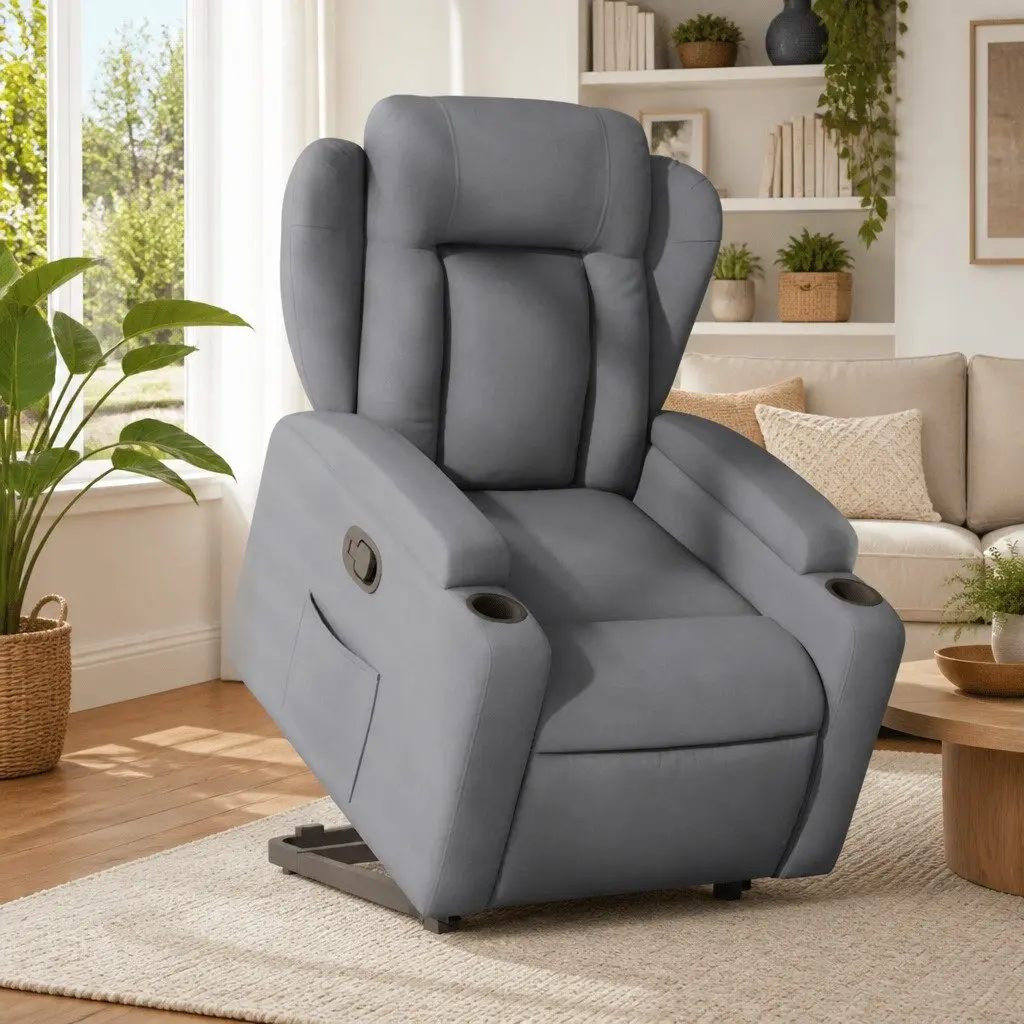 Stand Up Recliner Chair Grey Fabric Electric Power Lift Elderly Armchair