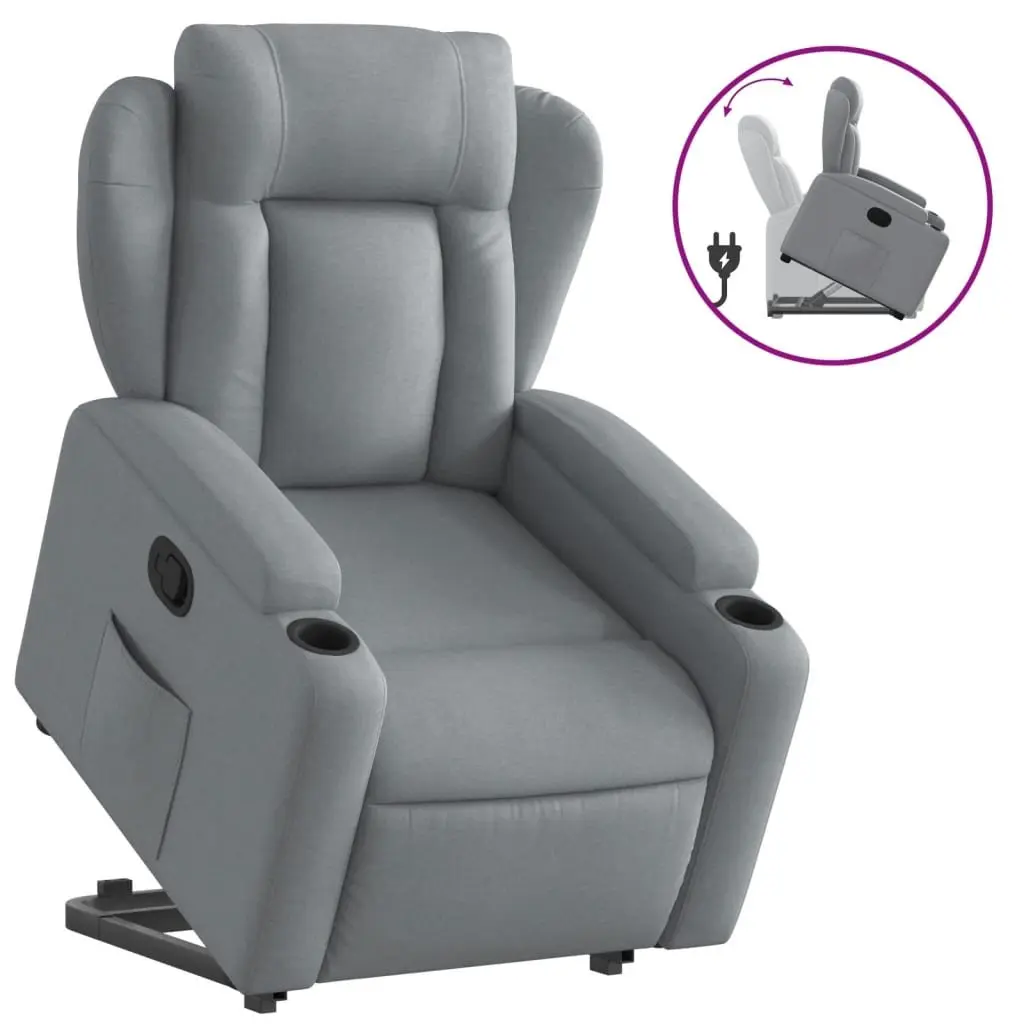 Stand Up Recliner Chair Grey Fabric Electric Power Lift Elderly Armchair