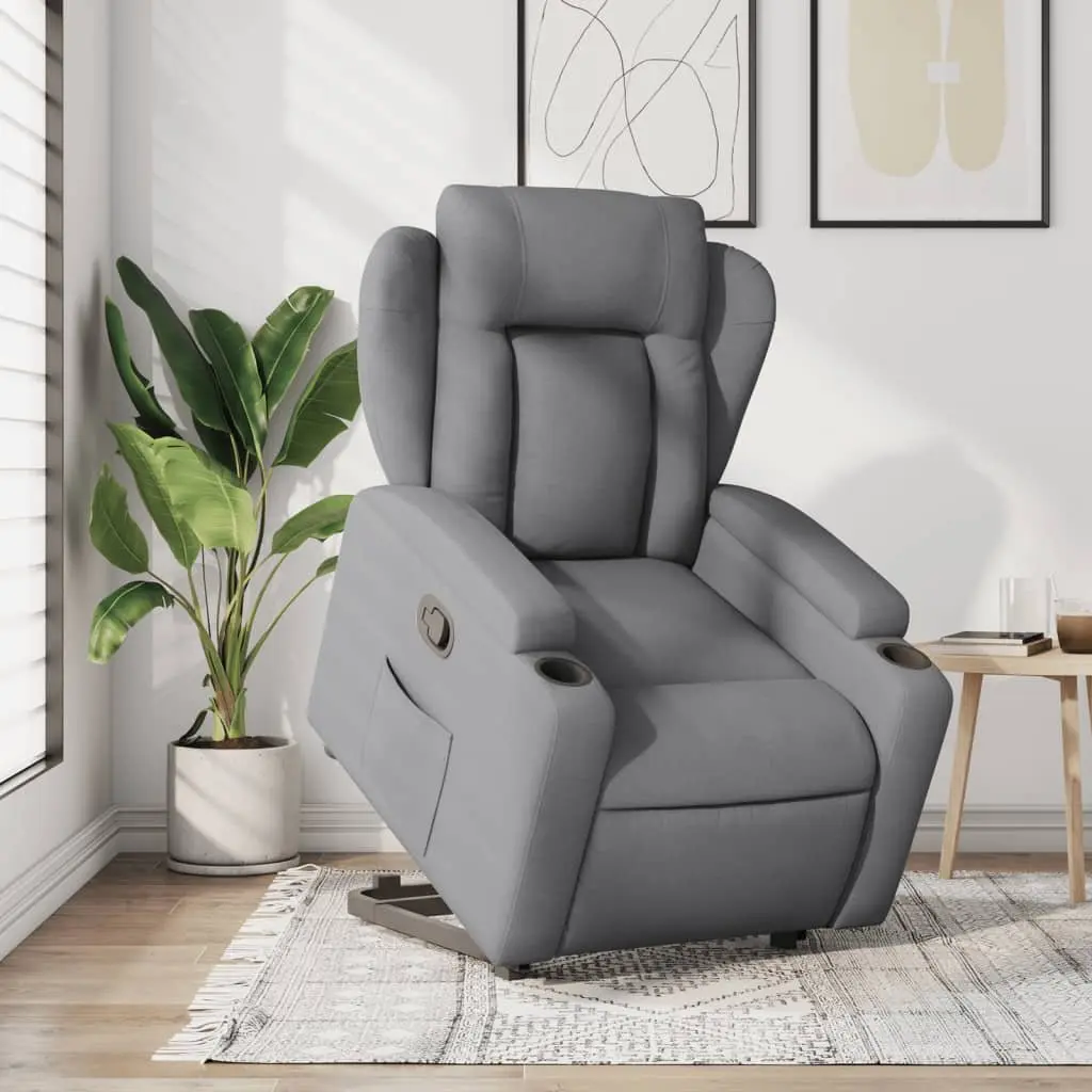 Stand Up Recliner Chair Grey Fabric Electric Power Lift Elderly Armchair
