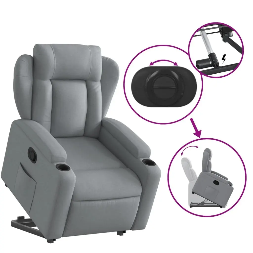 Stand Up Recliner Chair Grey Fabric Electric Power Lift Elderly Armchair