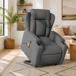 Comfortable Grey Fabric Recliner Chair with Massage Feature