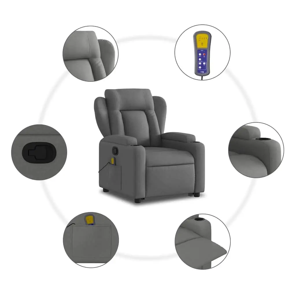 Stand Up Massage Recliner Chair Grey Fabric Power Lift Manual Recline Armchair