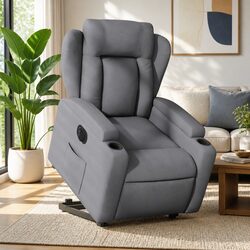 Electric Power Lift Recliner Chair Grey Fabric Stand Up Armchair Elderly Comfort