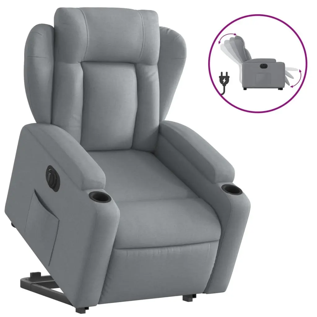Electric Recliner Chair Grey Fabric Power Lift Armchair for Elderly Comfort
