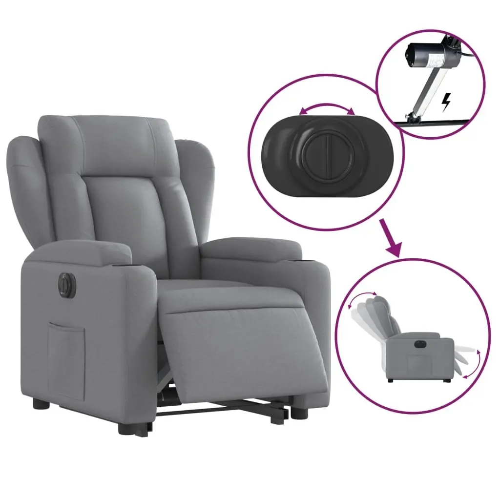 Electric Recliner Chair Grey Fabric Power Lift Armchair for Elderly Comfort