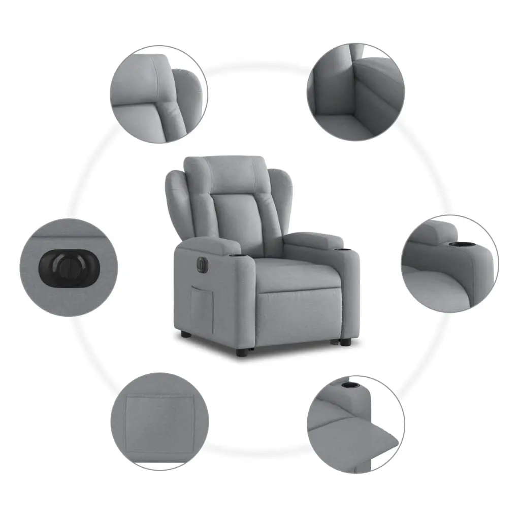 Electric Recliner Chair Grey Fabric Power Lift Armchair for Elderly Comfort