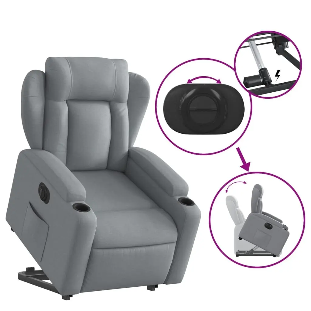 Electric Recliner Chair Grey Fabric Power Lift Armchair for Elderly Comfort