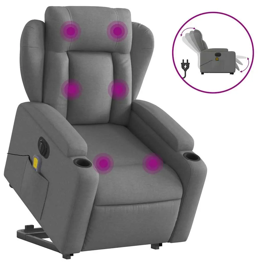 Electric Massage Recliner Chair Power Lift Adjustable Backrest Grey Fabric