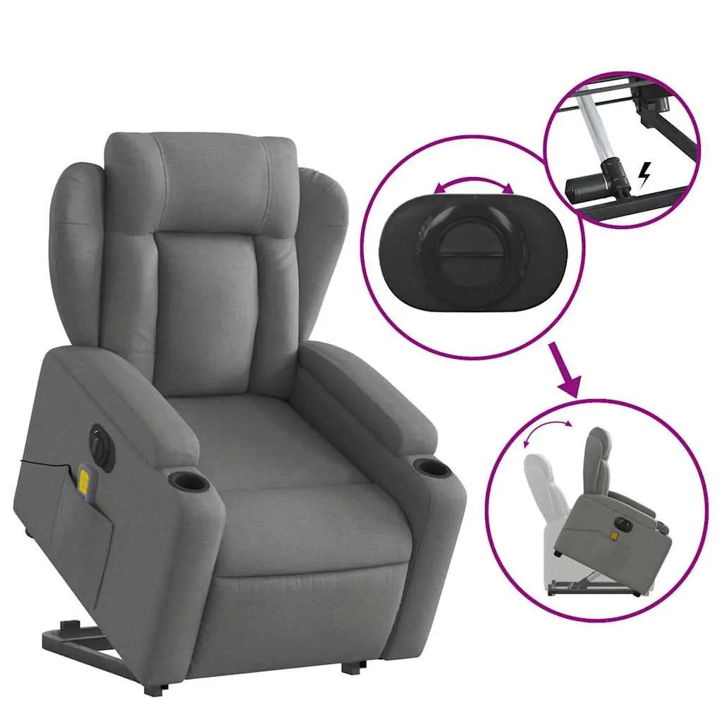 Electric Massage Recliner Chair Power Lift Adjustable Backrest Grey Fabric