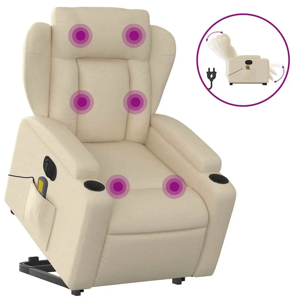 Electric Massage Recliner Chair Power Lift Recline Cream Fabric