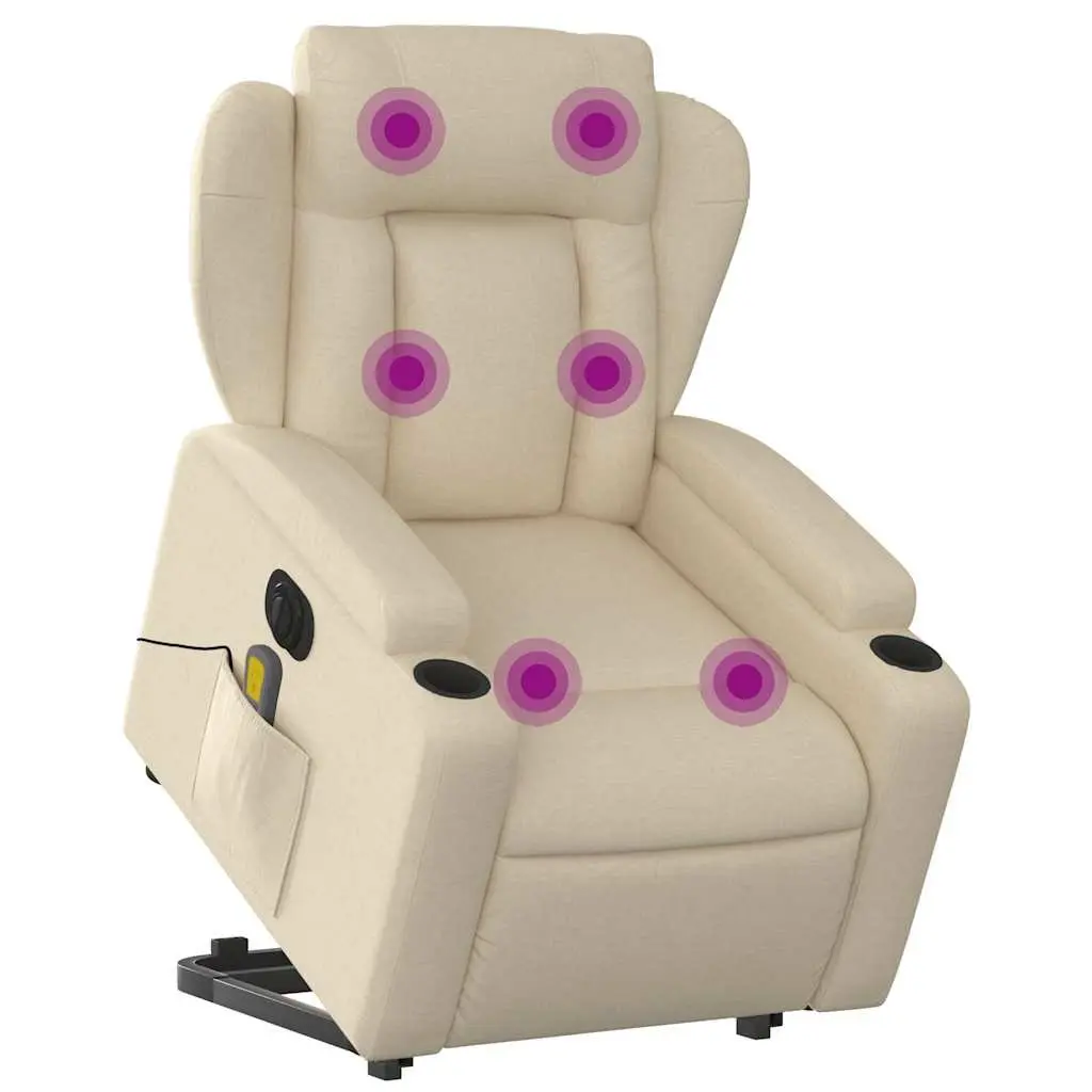 Electric Massage Recliner Chair Power Lift Recline Cream Fabric
