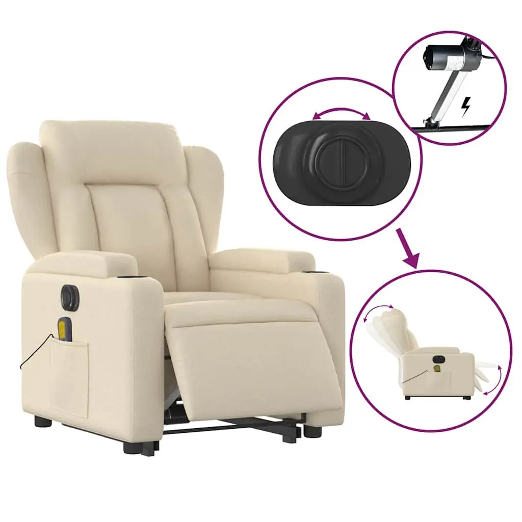 Electric Massage Recliner Chair Power Lift Recline Cream Fabric