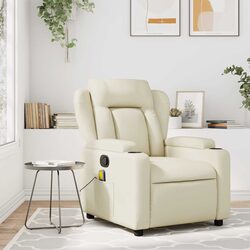 Value-Packed Cream Faux Leather Massage Recliner